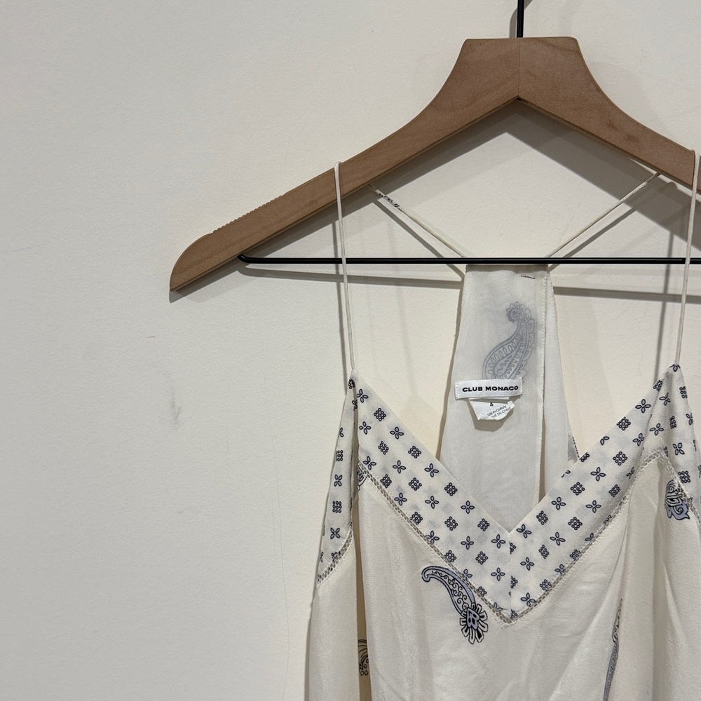• Club Monaco • Women’s Silk Paisley Maxi Dress White and Blue  4 - Picture 4 of 5